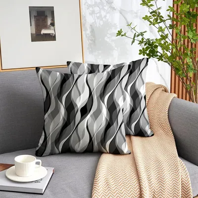 Schwarz-weiß-graue Kissenbezüge, moderne geometrische Linien, Kissenbezüge für Wohnzimmer, Sofa, Image