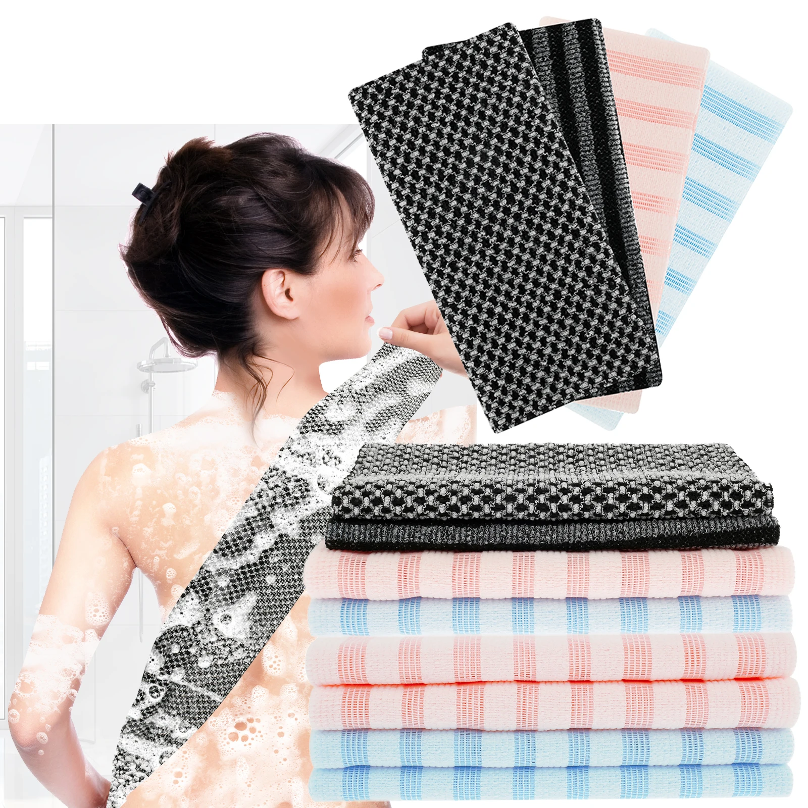 4Pcs Japanische Reiben Waschlappen Peeling Dusche Zurück Handtuch Pinsel Bad Schönheit Haut Körper Zurück Wäscher Schnell Trocknend Image
