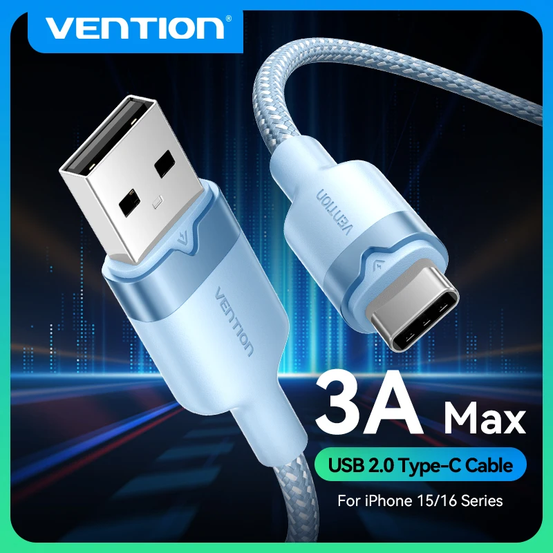 Vention USB-C-Kabel, Typ-C-Kabel, 3 A, schnelles Laden, 60 W, USB-Kabel für iPhone, Xiaomi, Samsung, Huawei, USB-Typ-C-Datenladekabel Image
