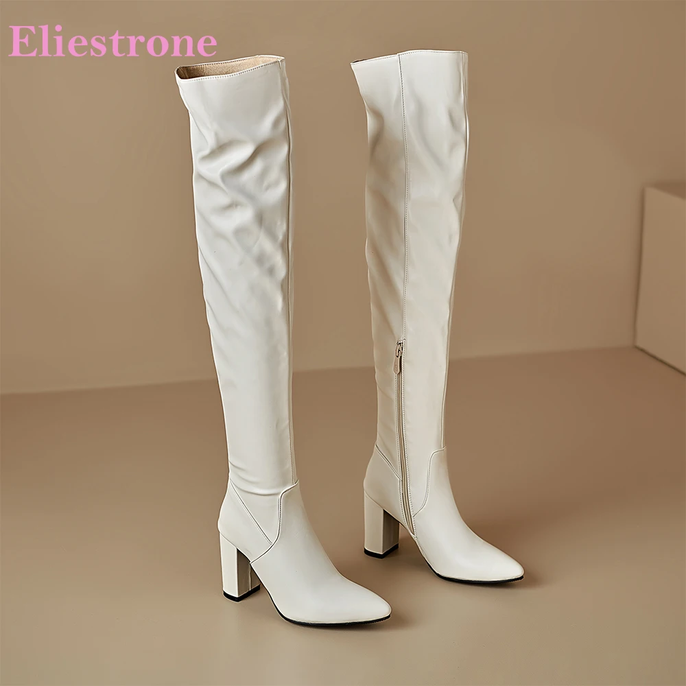 Winter Elegante Schwarz Weiß Frauen Overknee Hohe Stiefel Spitz High Heels Dame Schuhe Plus Kleine Große Größe 32 43, 46