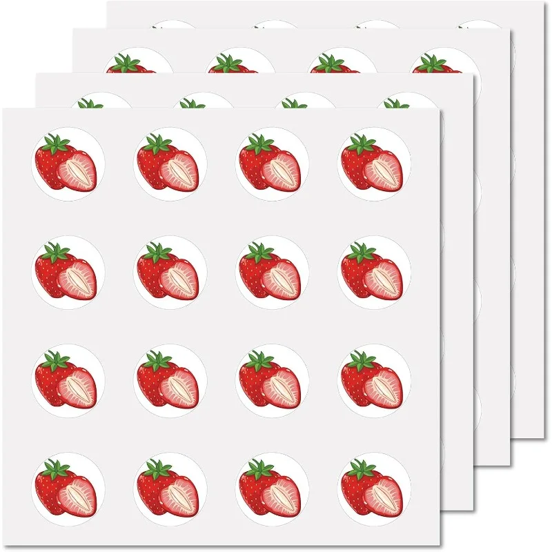 128 Stück Erdbeer-Aufkleber, Obst-Vinyl-Aufkleber, selbstklebende, wasserfeste Aufkleber, rund, große Cartoon-rote Aufkleber für Wasserflaschen Image