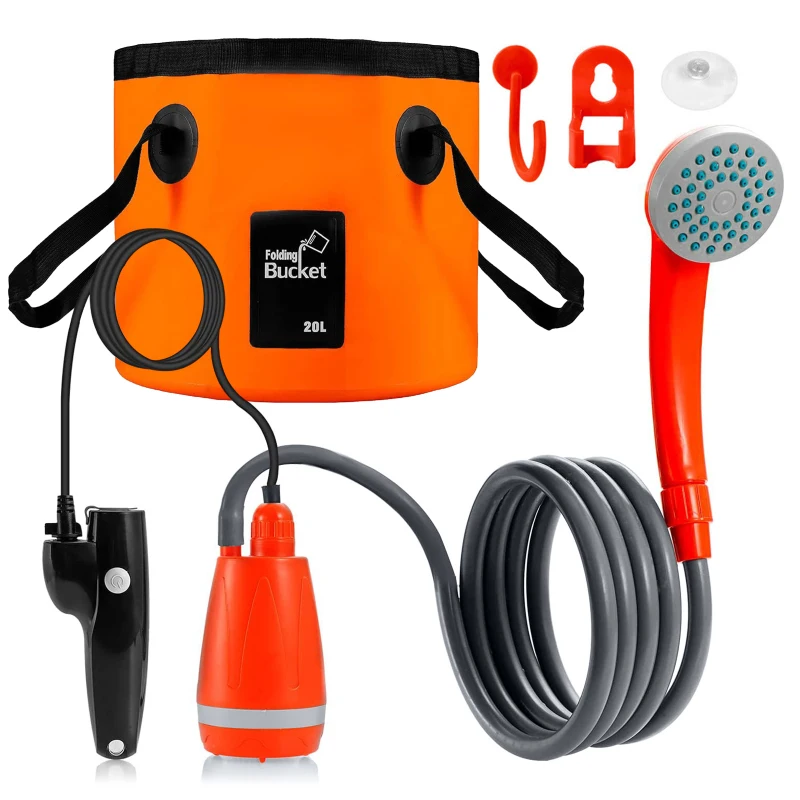 Tragbares Camping-Dusch set für den Außenbereich mit 0, 3-1, 2 l/min Wasser ableitung 2m Schlauch USB-Aufladung 30-60min Batterie lebensdauer Camp-Dusche