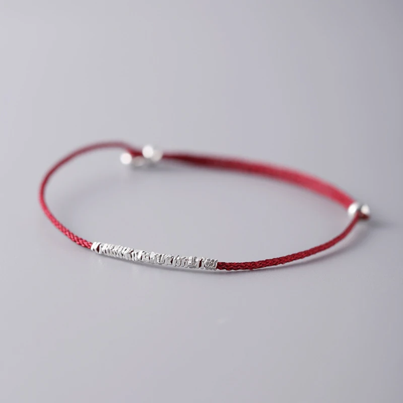 La Monada 925 Sterling Silber Seil Armbänder Silber Perle Mode Dünne Rote Faden Linie String Armbänder Für Frauen Mädchen