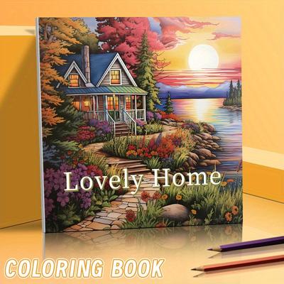 TEMU Adult Coloring Book - Lovely Home Theme - Upgraded Thick Paper 22 Pages - Artistic Gift For Festivals, Halloween, Thanksgiving, Christmas, New Year - Suitable 14+