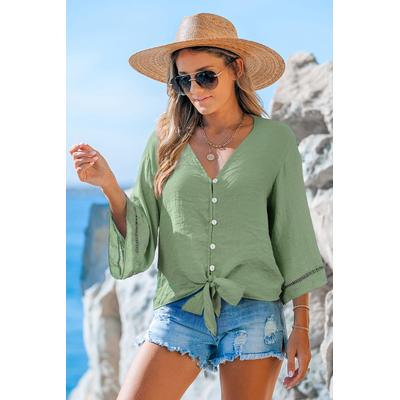 Aqua Button Front Knotted Top