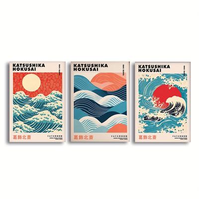 TEMU 3pcs/set Frameless Japanese Canvas Poster And Sunrise Print Wall Art Poster For Modern Living Room Bedroom Dormitory And Home Aesthetic Decor Perfect Gift Image