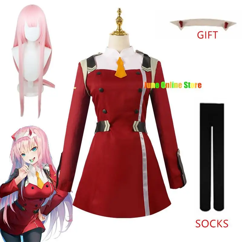 02 Cosplay-Kostüm, Spiel DARLING DARLING in the FRANXX Zero Two, Cosplay-Kostüm, Kleid, Damen, Cosplay, sexy Kleid, Stirnband, Perückenschuhe