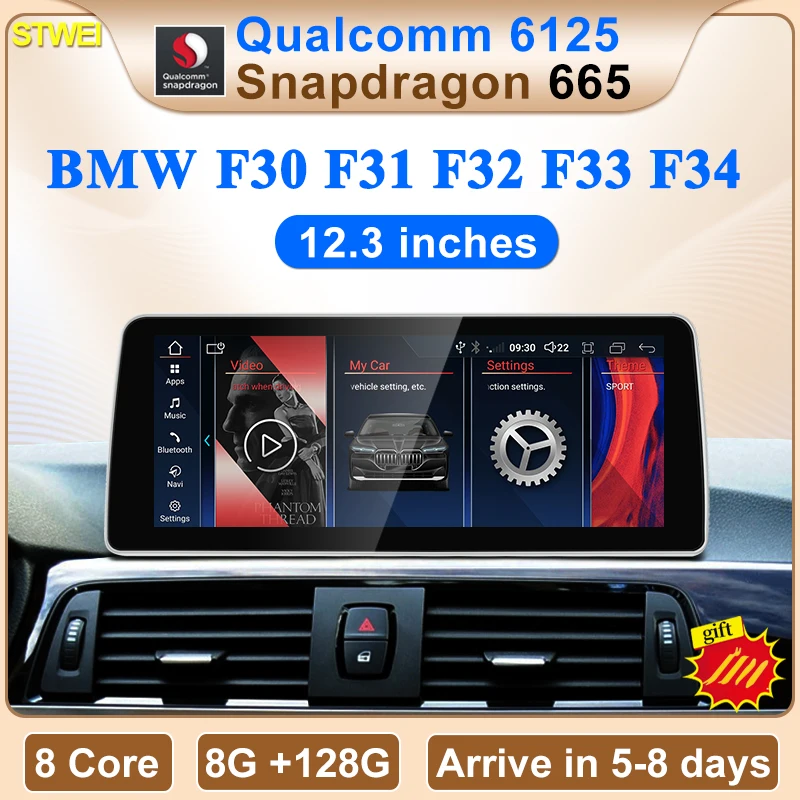 STWEI Qualcomm Snapdragon665 12,3 Zoll Android13 Carplay für BMW 3er F30 F31 F34 Auto Video Player GPS Navigation Multimedia Image