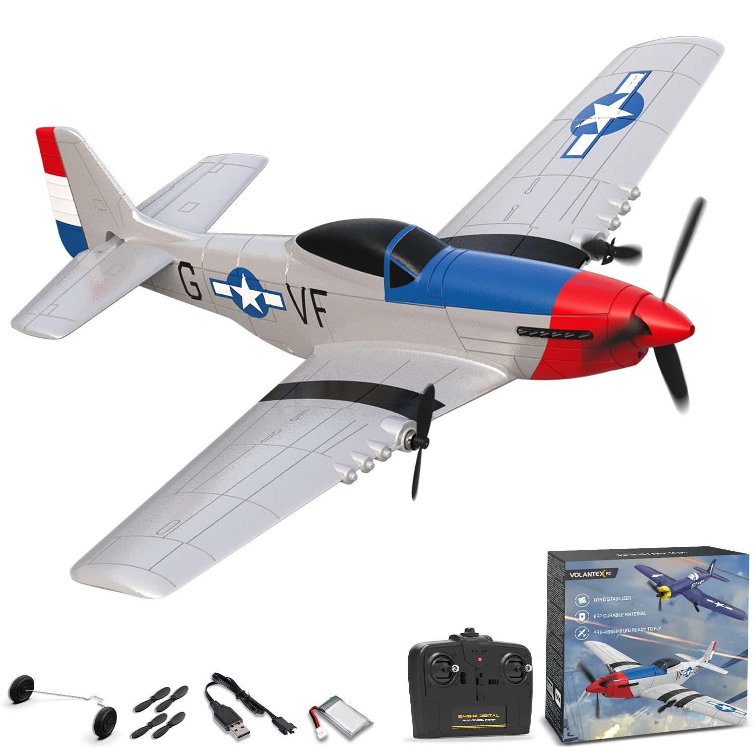 Volantexrc P51 Mustang 3CH Schaumstoff Flugzeug Fernbedienung Kämpfer 420mm Feste Spannweite RTF Segelflugzeug RC Warbird Flugzeug Spielzeug Geschenke Image