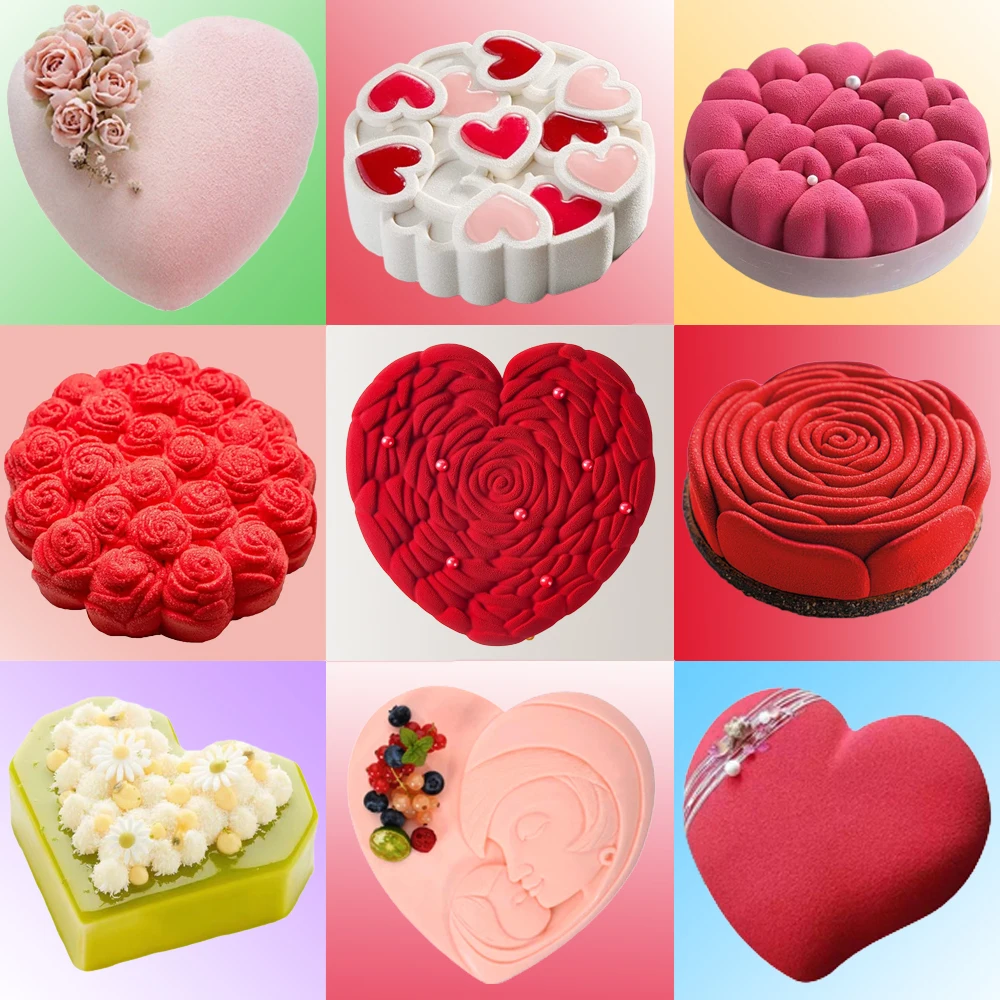 Romantische Herz oder Rose Design Silikon Kuchen Formen Valentinstag Mousse Kuchen Form Küche Backformen Dessert Dekorieren Werkzeuge
