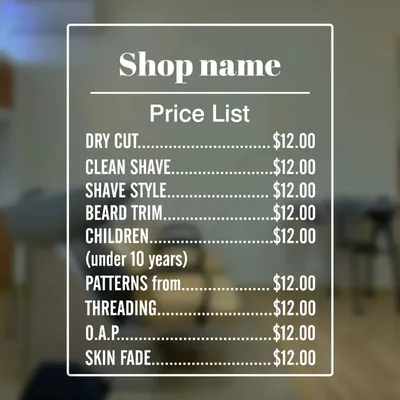 Preisliste für Fensterladen, individueller Vinyl-Aufkleber für Ihr Geschäft, Friseursalon, Schönheitssalon, Café, Fenster, Tür, Wandaufkleber Z601 Image