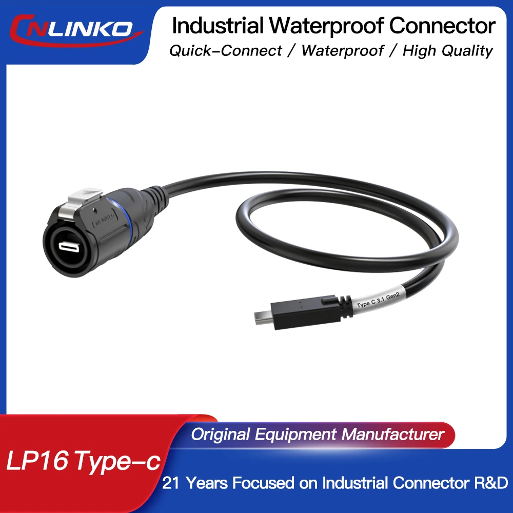 CNLINKO Industrieller Typ-C-Steckverbinder Wasserdichter USB 3.1 5A Schnellladungs- und Datensynchronisationsanschluss mit 0,5M/1M Verlängerungskabel Image