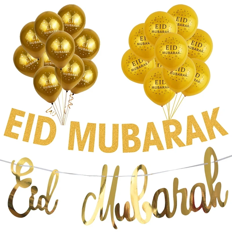 EID Mubarak Dekor-Luftballons mit glitzernder Wimpelkette, Banner, Stern, Mond, islamische muslimische Party, 2025, Ramadan-Dekorationen, EID Al Adha-Geschenk Image