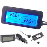 BTOER Universal 12V Car Digital LCD Display Thermometer Auto Mini LCD Inside Outside Temperature Thermometer T18 W/ Socket 1.5m Cable