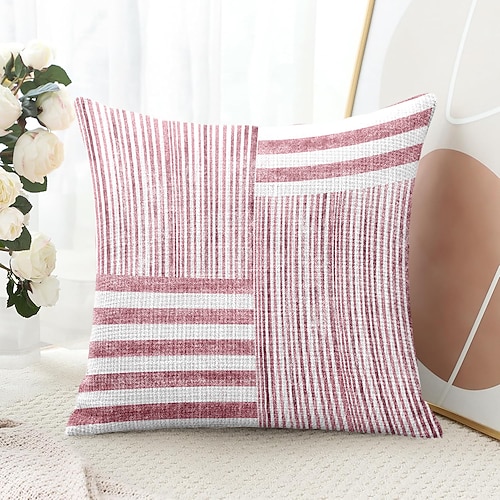 Streifen dekorativer Kissenbezug 1 Stück weicher quadratischer Couchkissenbezug für Schlafzimmer Wohnzimmer Sofa Stuhl rosa blau grau Image