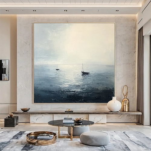 handgemachtes blaues Ozean-Ölgemälde, zeitgenössisches Gemälde auf Leinwand, große Kunst, Ozean-Meer-Gemälde, Fisch in der Tiefe, Wohndekor-Gemälde, Wandkunst Image