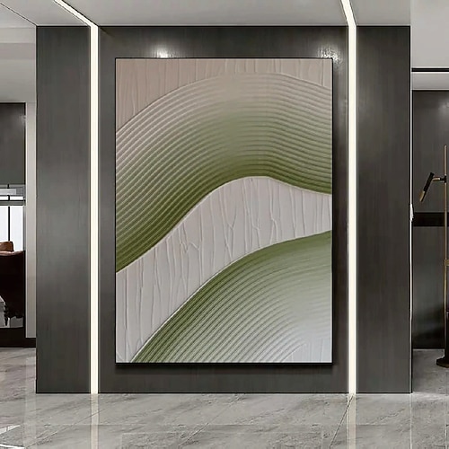 handgemachtes Ölgemälde Wandkunst 2er Set grün weiß abstraktes Gemälde auf Leinwand ein Paar beige Struktur Wandkunst neutral abstrakte Wandkunst Wanddekoration Image