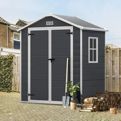 Warehouse, 6x4.4 feet outdoor resin shed with flooring, all-weather plastic storage shed, lockable