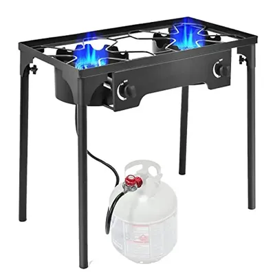 Portable Dual Burner Propane Gas Camp Stove with Detachable Legs & CSA Regulator Powerful 75,000 BTU