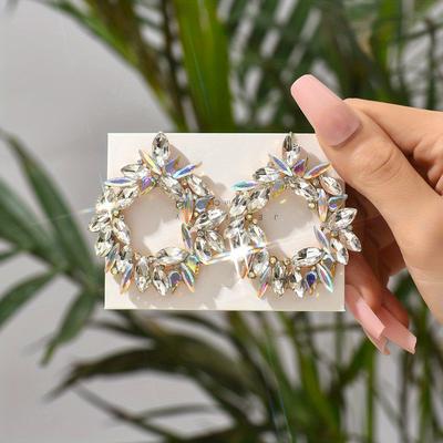 TEMU Luxury Geometric Stud Earrings For Women - Gemstone Elegant Party Jewelry, Versatile Gift, Fashion Earrings, Celebration Jewelry, Sophisticated Accessory Image