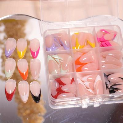 TEMU 216pcs Shaped Medium French Nail Tips - Spring And Summer Nude Tones, Ombre Acrylic False Nails - Full Coverage Nail Extensions For Christmas And New Year Wear Image