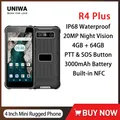 UNIWA R4-Plus Robusto 4G Mini Smartphone Touch Screen da 4 pollici Octa Core 4 GB di RAM + 64 GB di ROM Android 14 Telefono cellulare 3000 mAh SOS NFC