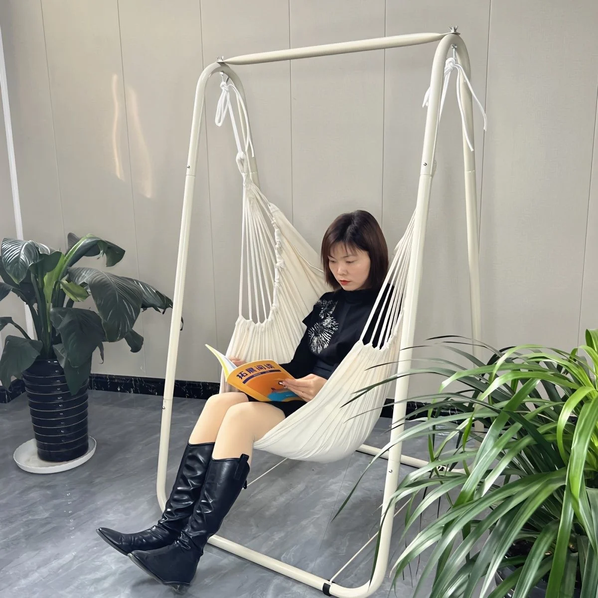 Camping Hängematte tragbare Reise Pool tragbare hängende Bett Stuhl mit Halterung Garten Schaukel Stand Strand im Freien verdicken Hängematte