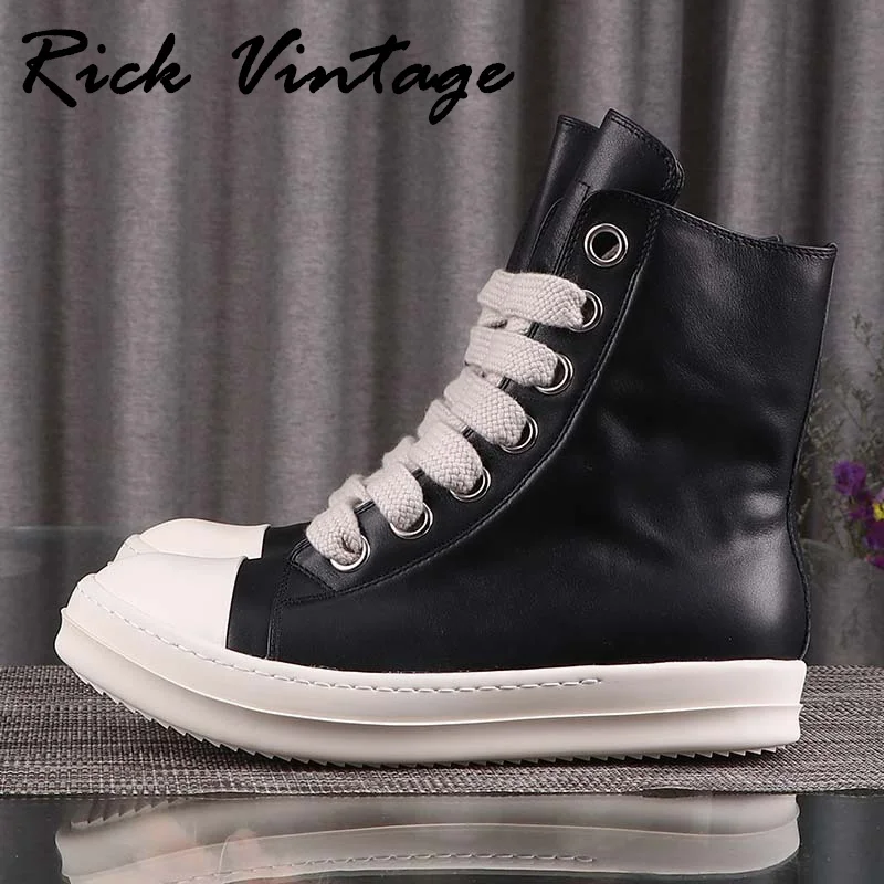 Rick Vintage Herren Sneaker Echt leder Jumbo Schnürsenkel Stiefeletten Luxus Damen High Top Sneakers Schuhe Herren Casual Trainer