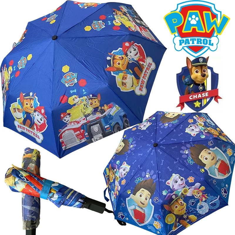 Paw Patrol Chase Manuelle Regenschirme, Cartoon-Stil, faltbar, für Reisen, Kinder, Regen, Sonnenschirm, modisch, tragbar, winddicht Image