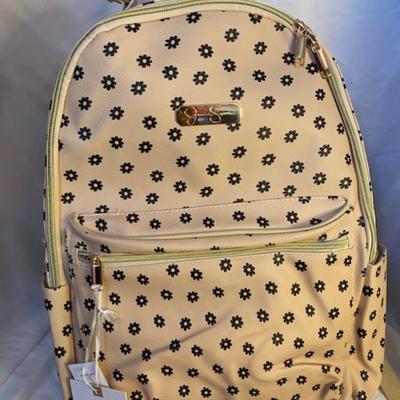 Jessica Simpson Bags | Jessica Simpson Floral Faux Leather Laptop/Backpack Beige Tan Woman's (New) | Color: Black/Cream | Size: Os