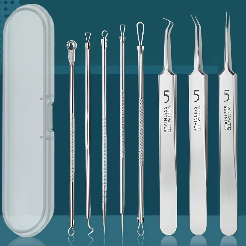Kit per la rimozione di punti neri da 8 pezzi – Strumenti per l'estrazione delle imperfezioni e dell'acne in acciaio inossidabile – Set professionale per brufoli per tutte le pelli
