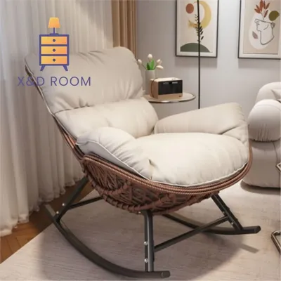 X&D Retro Swinging Chair Home Balcony Leisure Single Chair Lazy Sofa Rocking Chair Adult Lounge Chair Spring Outdoor Vine Chair