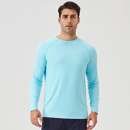 Homme T-shirts de protection solaire T-shirt manche longue Col ras du cou Été Printemps Couleur Unie Actif Col rond Sport Loisir Pêche Bleu Ciel Noir Blanche T-shirt haut de gamme pour homme