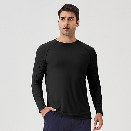 Homme T-shirts de protection solaire T-shirt manche longue Col ras du cou Été Printemps Couleur Unie Actif Col rond Sport Loisir Pêche Bleu Ciel Noir Blanche T-shirt haut de gamme pour homme