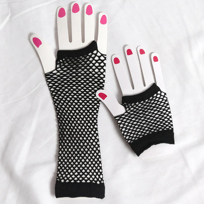 2 Paare/satz Schwarz Damen Sexy Mesh Net Fishnet Handschuhe Frauen Aushöhlen Löcher Fingerlose Handschuhe Disco Lolita Kostüm Punk Handschuh Image