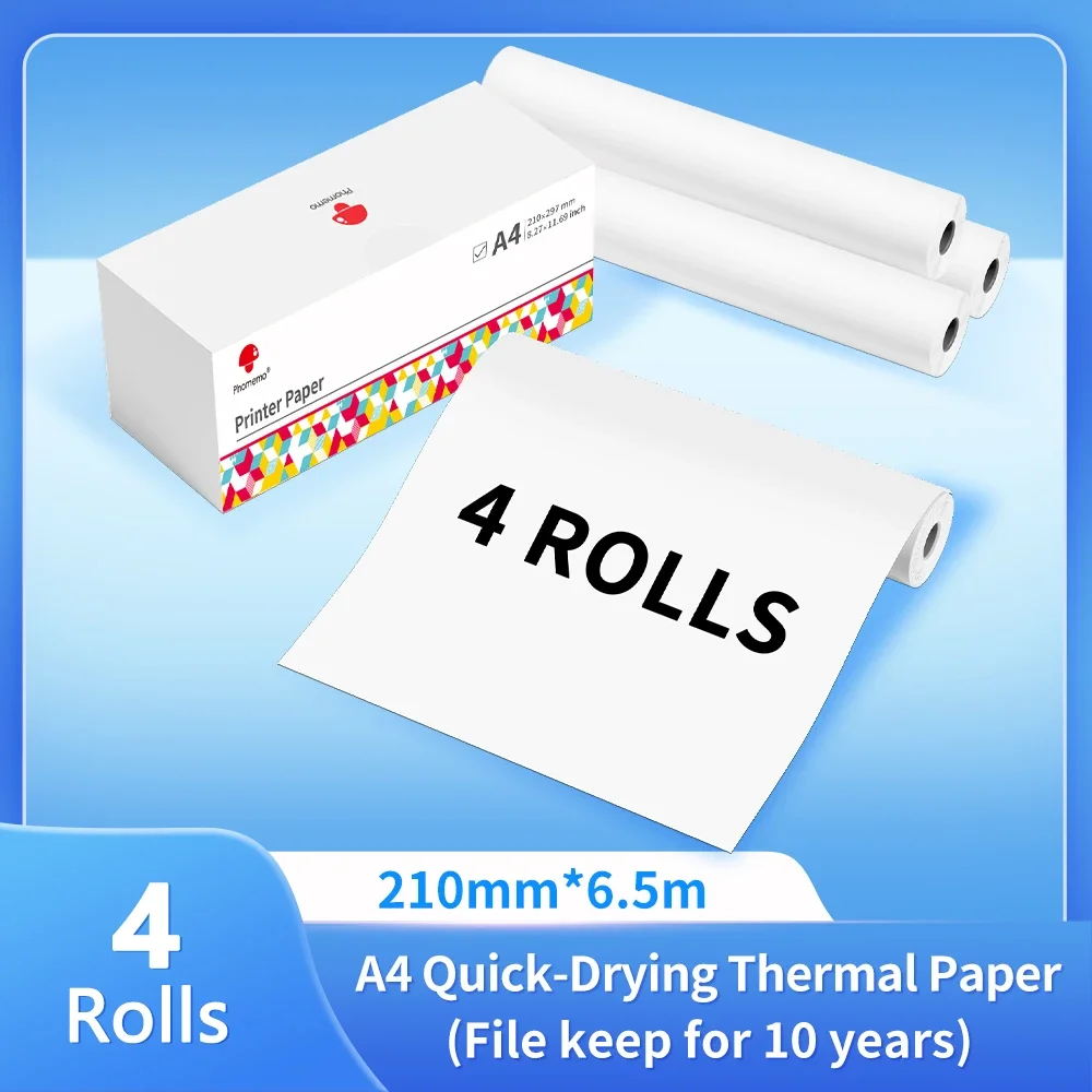 2/3/4 Rollen A4 Thermopapierdruck 210 mm Thermopapierrollen für Foto Home Office Kompatibel mit tragbarem M832-Drucker Image