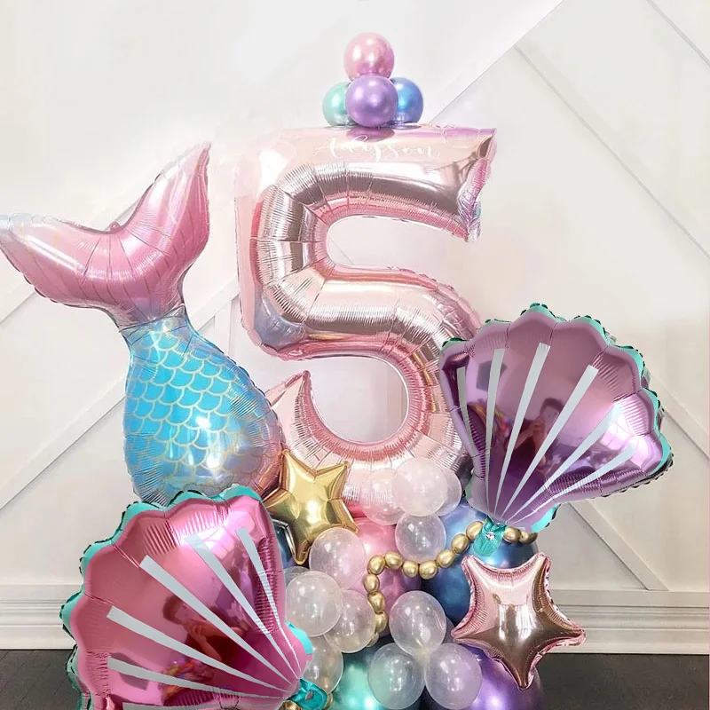 Kleine Meerjungfrau Thema Party 1-9 Nummer Folie Ballon Set mit Meerjungfrau Schwanz Luftballons Kinder Geburtstags feier Dekoration Lieferungen Image