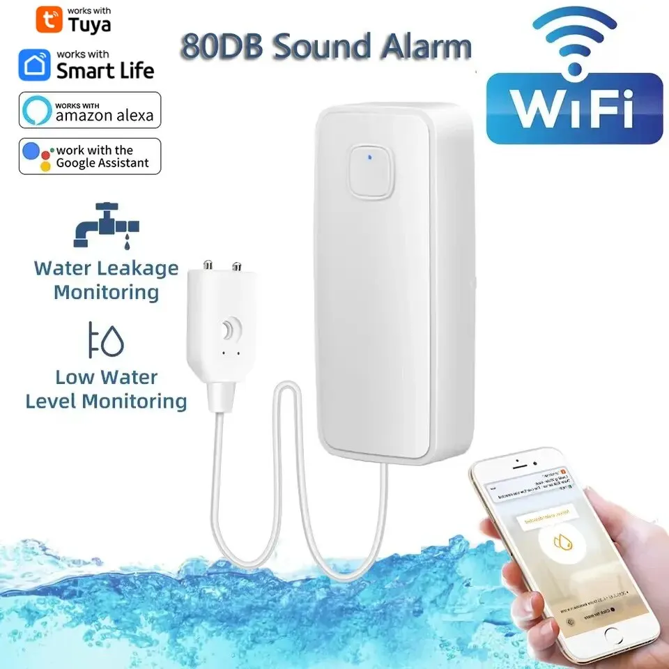WiFi Wasser Leck Sensor Tuya Wasser Überlauf Niveau Detektor 80dB Sound Alarm System Flut Leckage Sensor Remote Monitor Image
