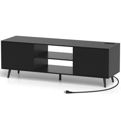 Costway TV Stand with Power Outlets and Adjustable Shelf for 60 Inch TVs-Black