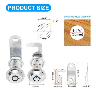 3 Pack Cabinet Lock with Key, Silver