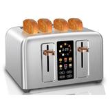 UZOPAL 4-Slice Toaster w/ Touch Control, LCD Display, 6 Bread Types, 7 Shade Settings pink/gray in Silver Metallic | 3 | Wayfair 010217