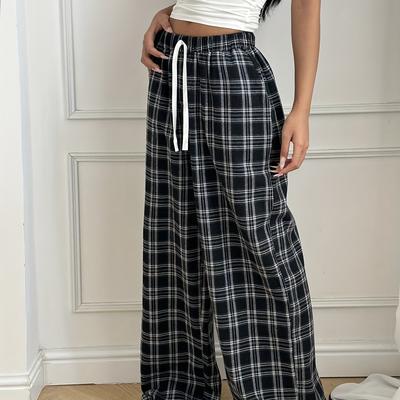 TEMU Women's Casual Drawstring Wide-leg Pants - Polyester, Machine Washable, Non-stretch For Fall/winter Image