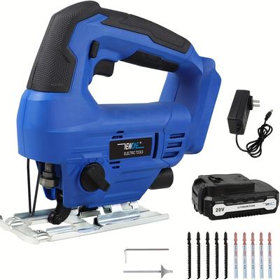TEMU Newone 20v Cordless Jigsaw Tool, Angle (0°-45°), Led Light With 4 Position Setting For Straight/curve//, With Dust Collection With 2000mah Battery Image