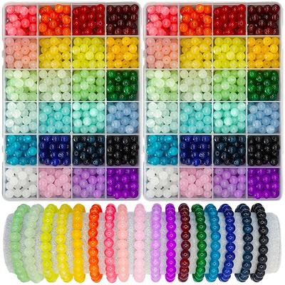 TEMU Beading Kits-600+/1200+pcs 8mm Glass Beads For24colours Jewelry Making, 56 Colors Beads Bracelets Making Kit, 2 Box Round Beads Suitable For Beginners Image