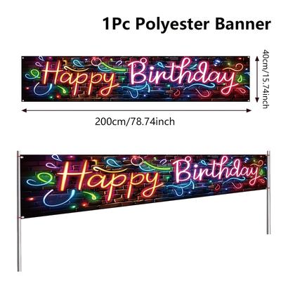 "TEMU Neon Happy Birthday Banner - 78.7"x15.7" Fluorescent Party Decoration, Versatile Indoor/outdoor Use For Adult Celebrations"