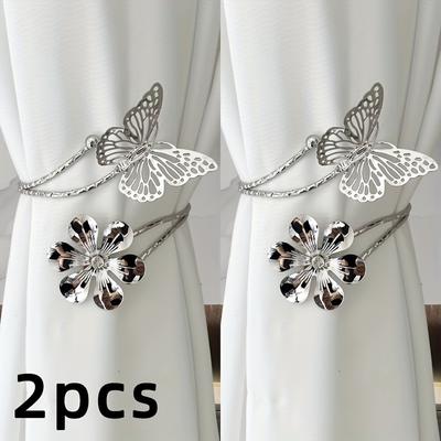 TEMU 2pcs Elegant & Curtain Tiebacks - Minimalist Metal Curtain Holdbacks With Intricate Cut-out Patterns For Bedroom And Living Room Decor, Stylish Curtain Hold|floral Pattern|metal Tiebacks Image