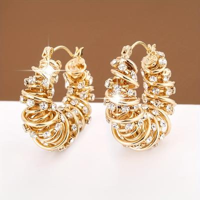 TEMU 1 Pair Of Temperament Flower Roll Design Synthetic Zirconia Women's Earrings Image