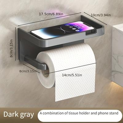 TEMU 1pc Modern Abs Wall-mounted Toilet Paper Holder With Phone Shelf - Polished Finish, Bathroom Storage Rack For Tissues And Essentials, With No-drill Design Image