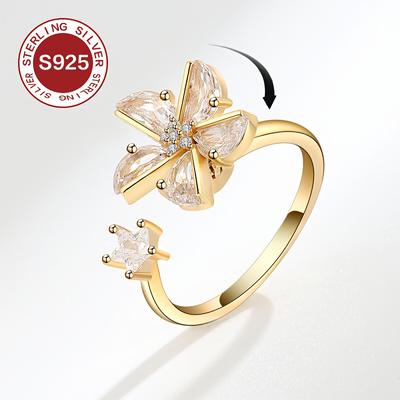 TEMU 925 Hypoallergenic Windmill Spin Ring Women' Sense Simple Plain Ring Premium Ring Valentine's Day Day Gift Lady Gift Anti-oxidation Storage Gift .2g Image