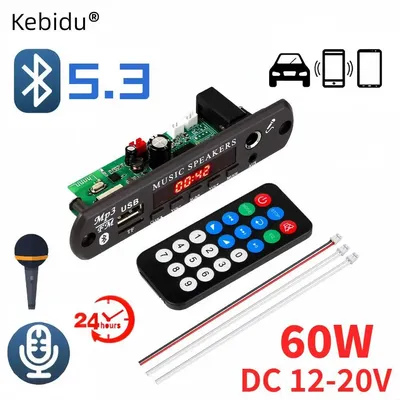Bluetooth 5,3 DIY MP3 Decoder Board 60W Verstärker Uhr 6,5mm Mikrofon Freisprecheinrichtung DC 12V Image